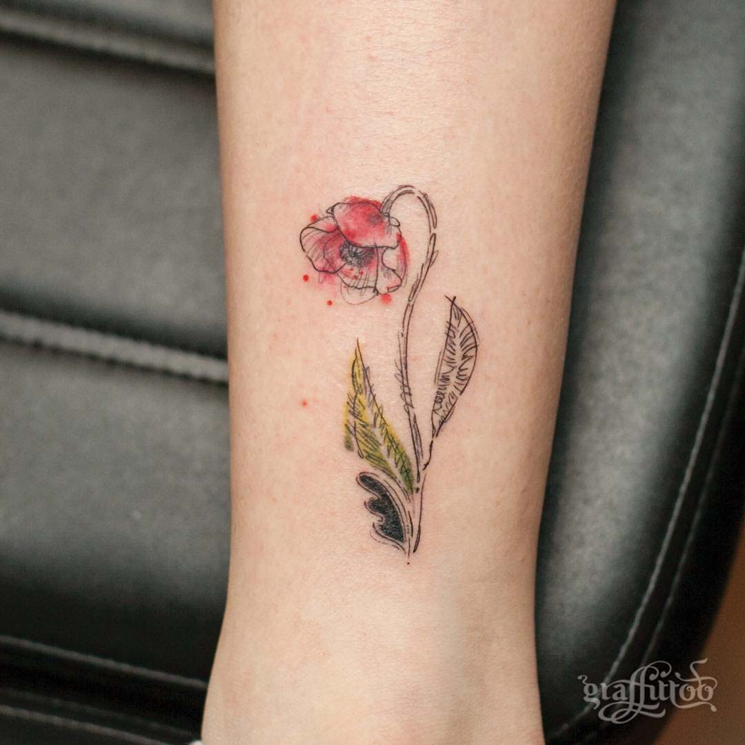 poppy flower small tattoo