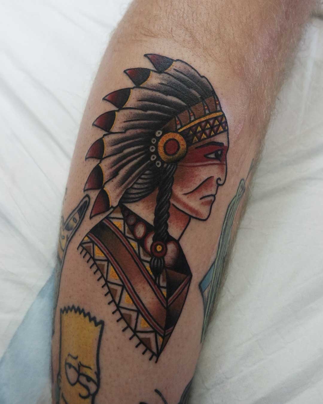 Indian Chief Neo-traditional tattoo