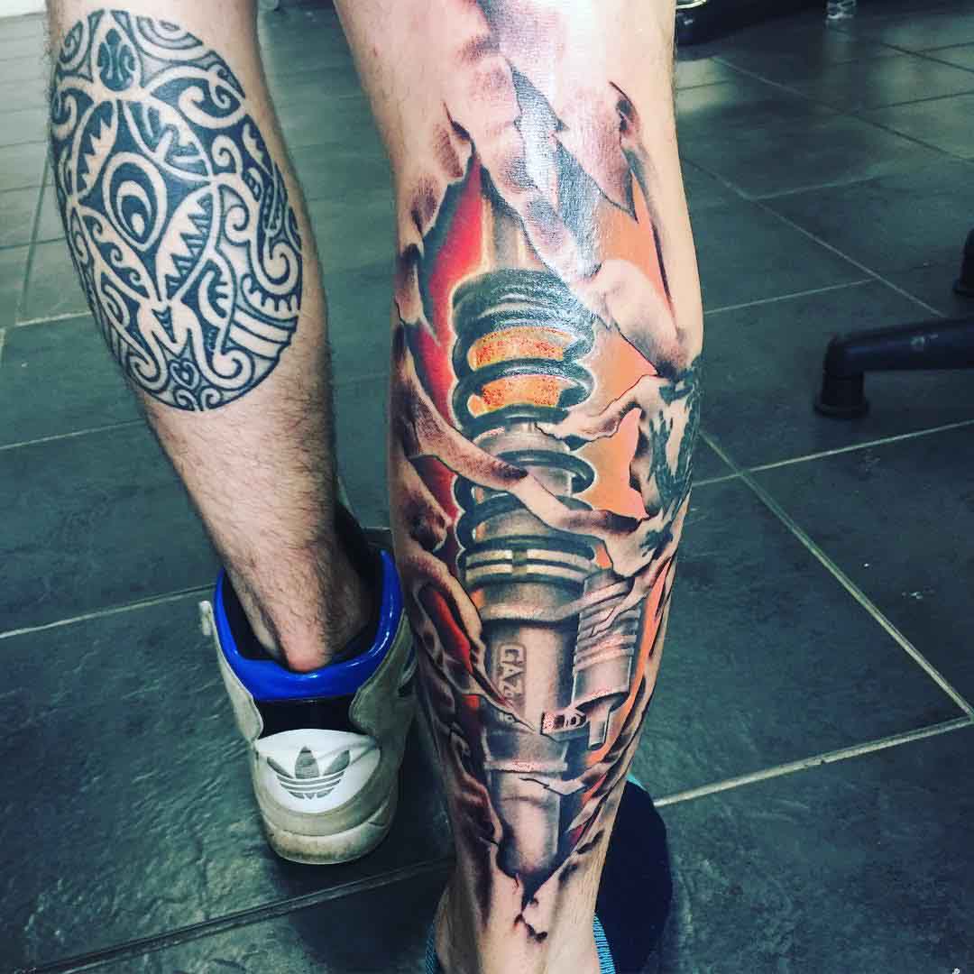 3D Piston Tattoo on Calf by gary_david_mills