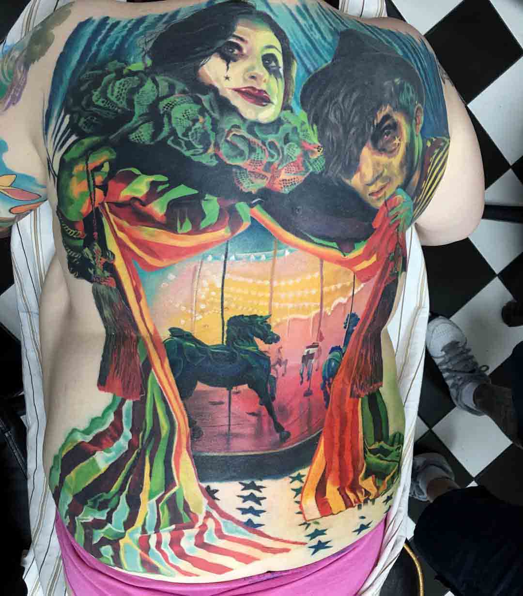 full back circus tattoo carousel