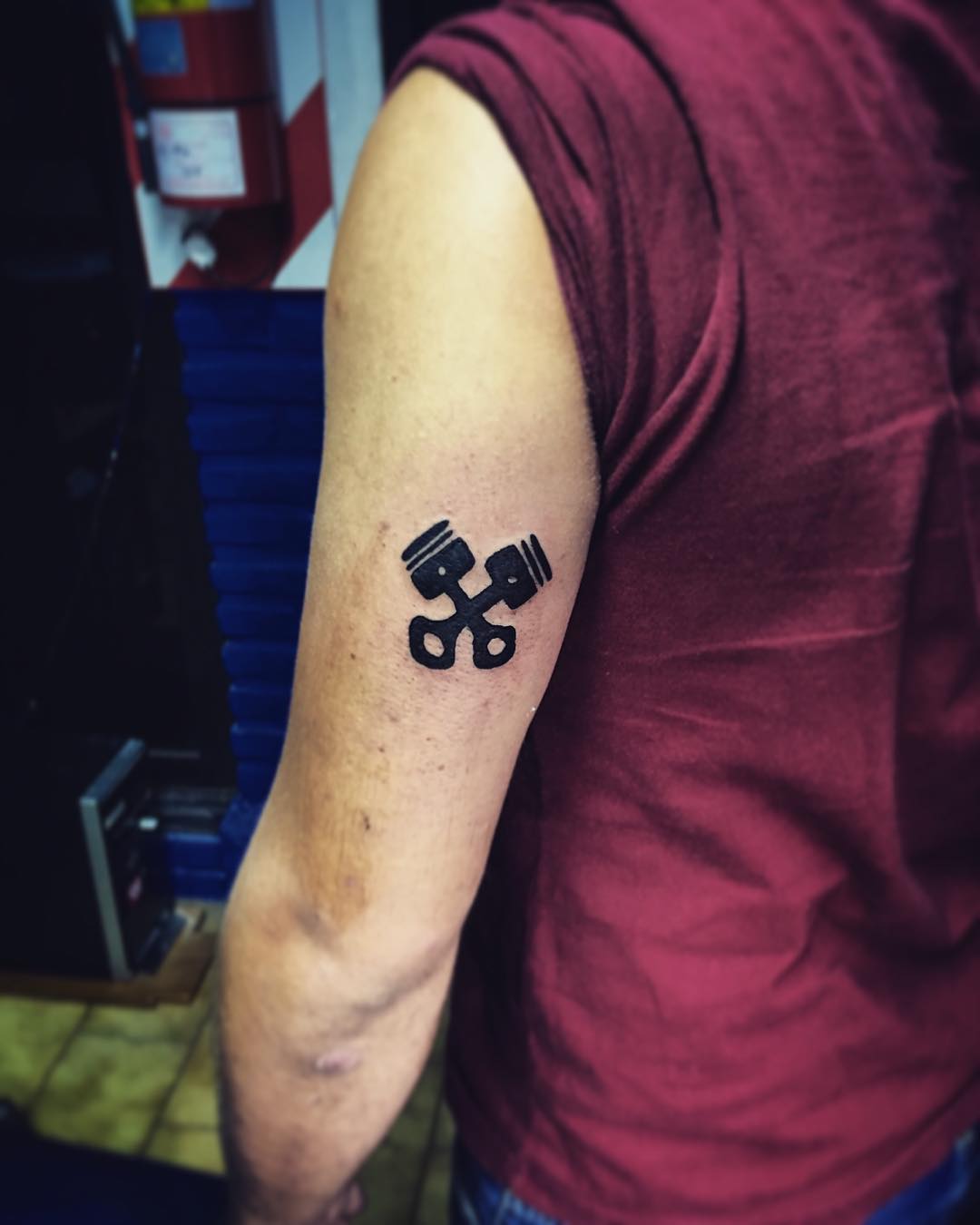 Blackwork Crossed Pistons Tattoo by elias.casco