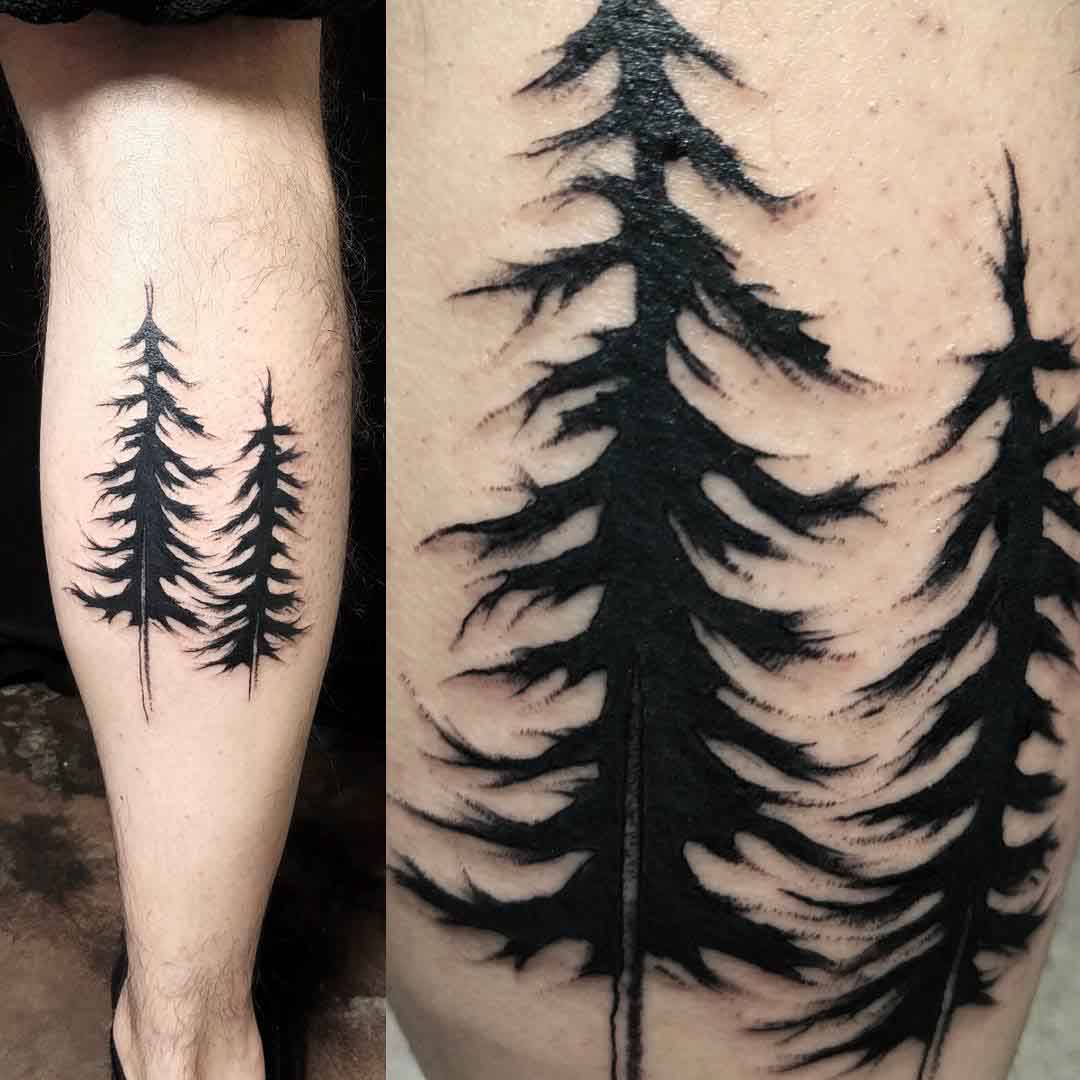 pine tree tattoo blackwork