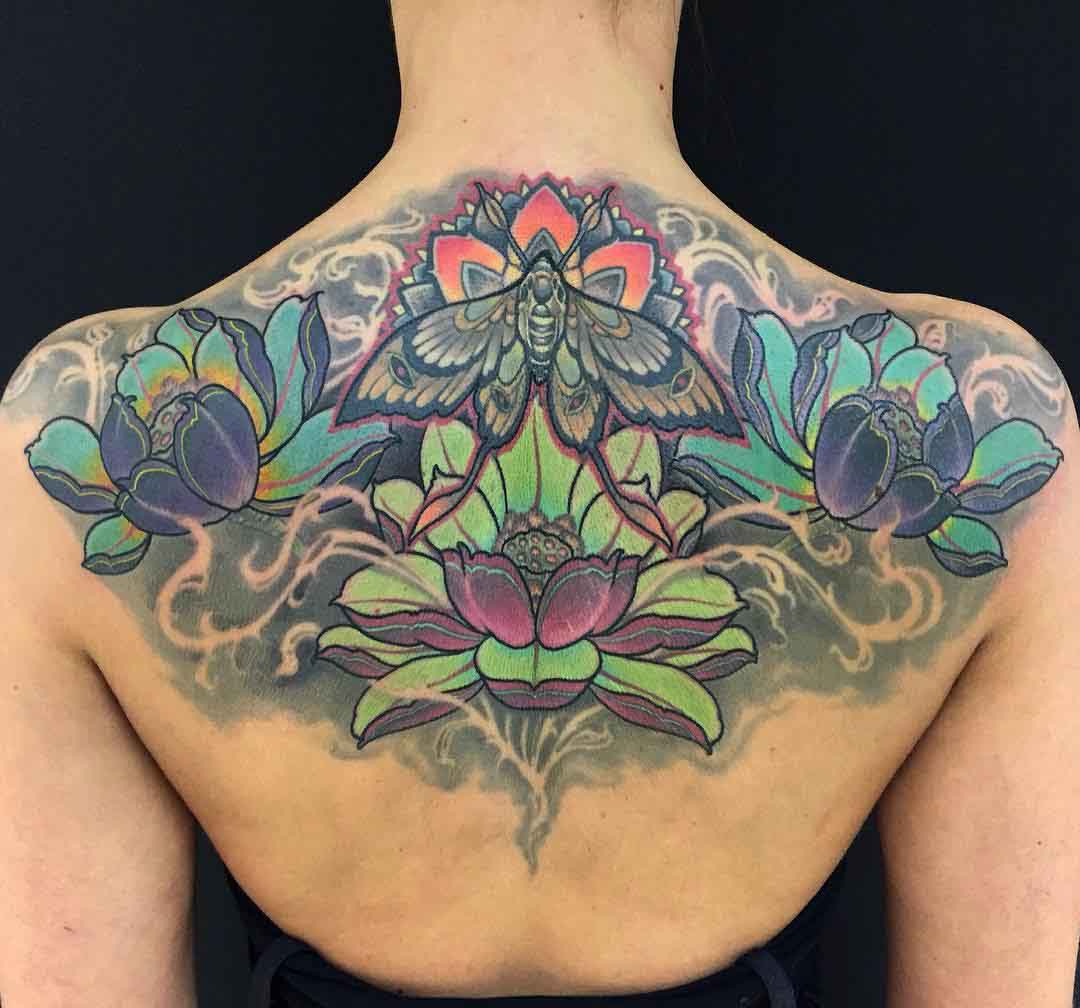 Lotus Flowers tattoo on back