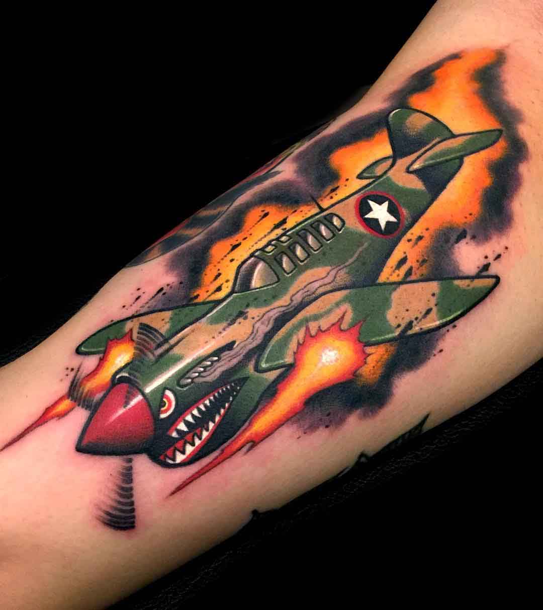 new school tattoo fighter plane