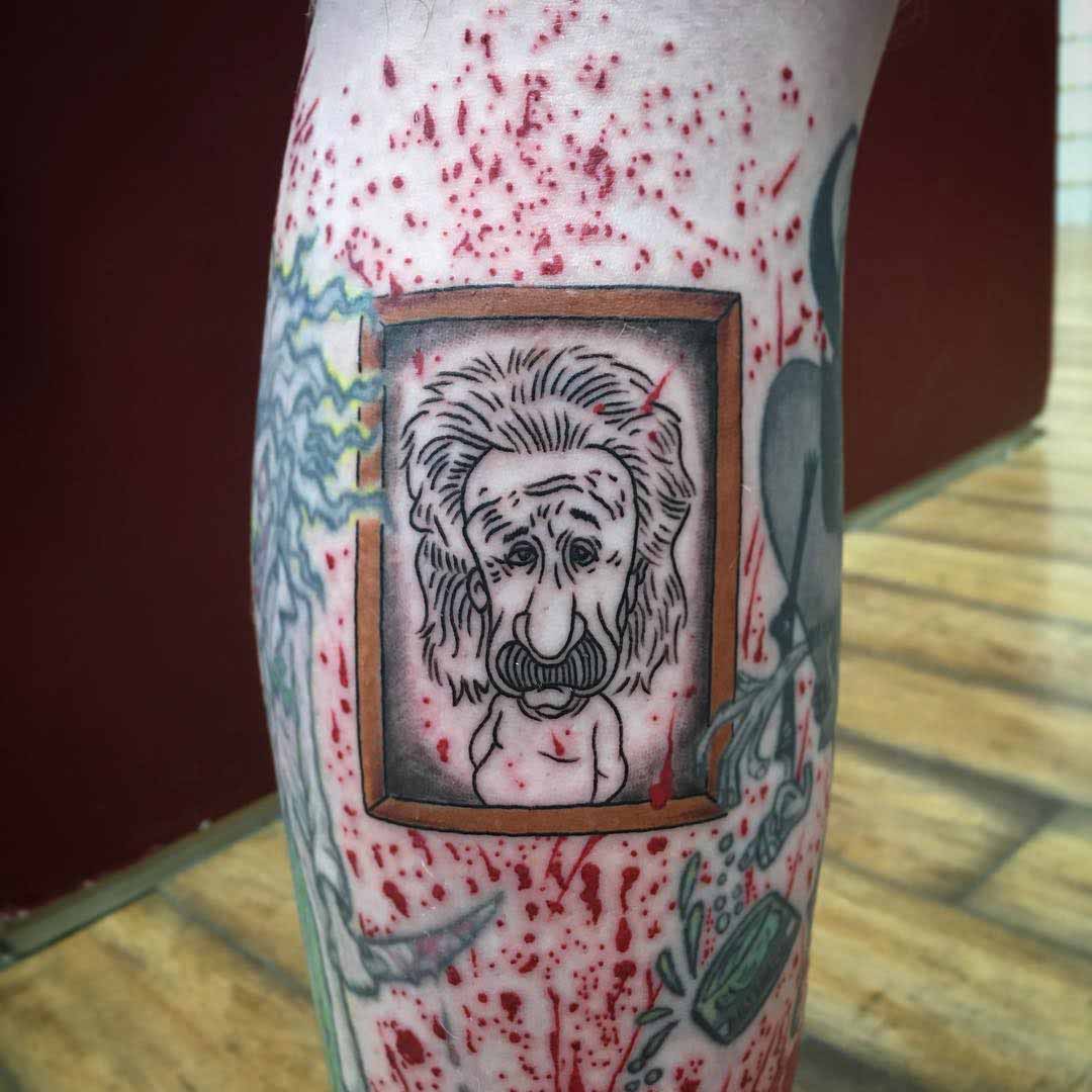 Framed Einstein Tattoo on Calf by fiasco81