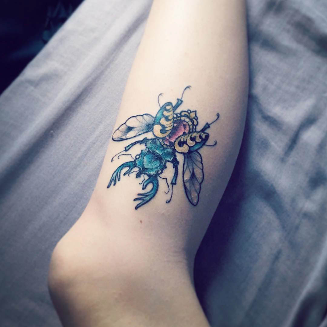 Gem Bug Tattoo on Shin