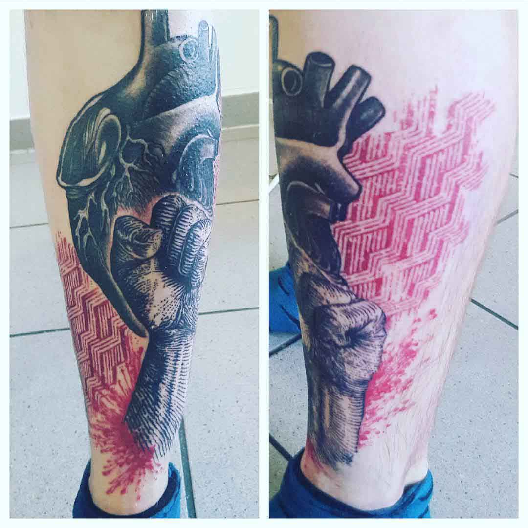 Heart Fist Tattoo on Shin