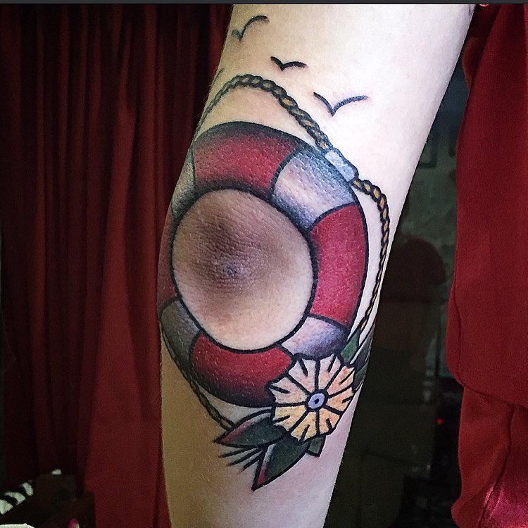 Lifesaver Tattoo on Elbow by dimitrisdnmt_ta