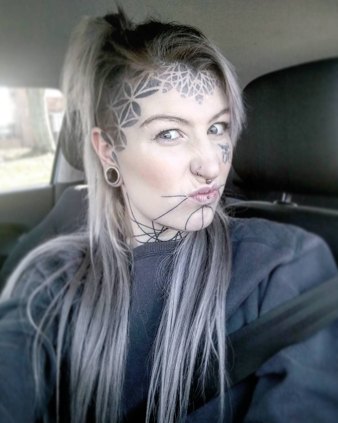 Lines Chin Tattoo Girl by @deryntwelvetattoo