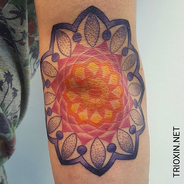 Mandala Elbow Tattoo by sjard245