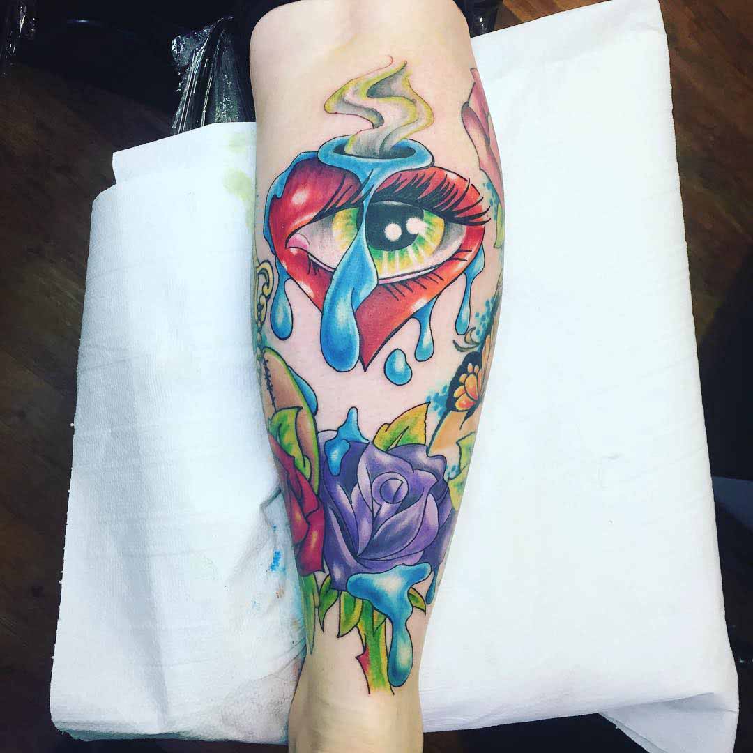 New School Tattoo on Calf by jade_colliver_1991