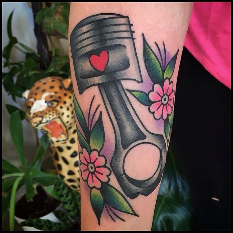 Pink Flowers Tattoo Piston by jovictattoo