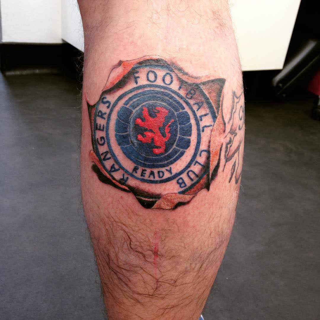 Rangers Football Club Tattoo on Calf by yobynthesprout