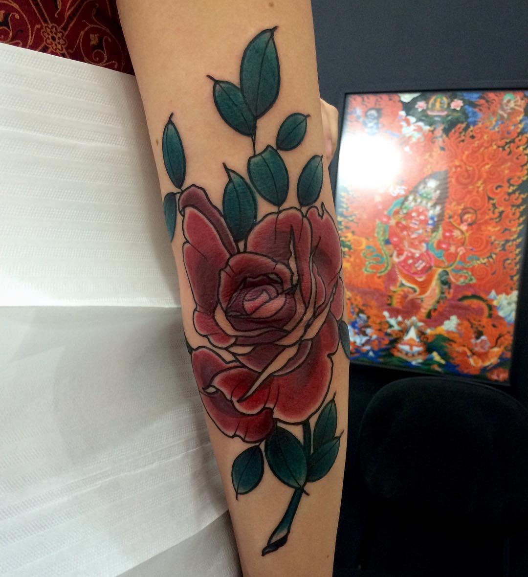 Rose Elbow Tattoo by trindade_luiz