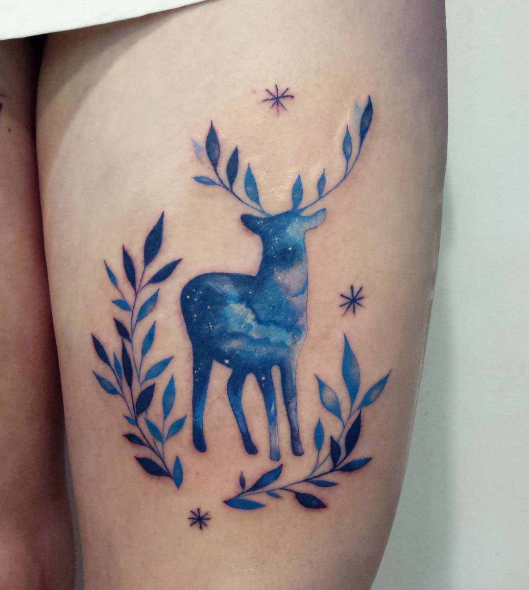 leaf antlers stag tattoo