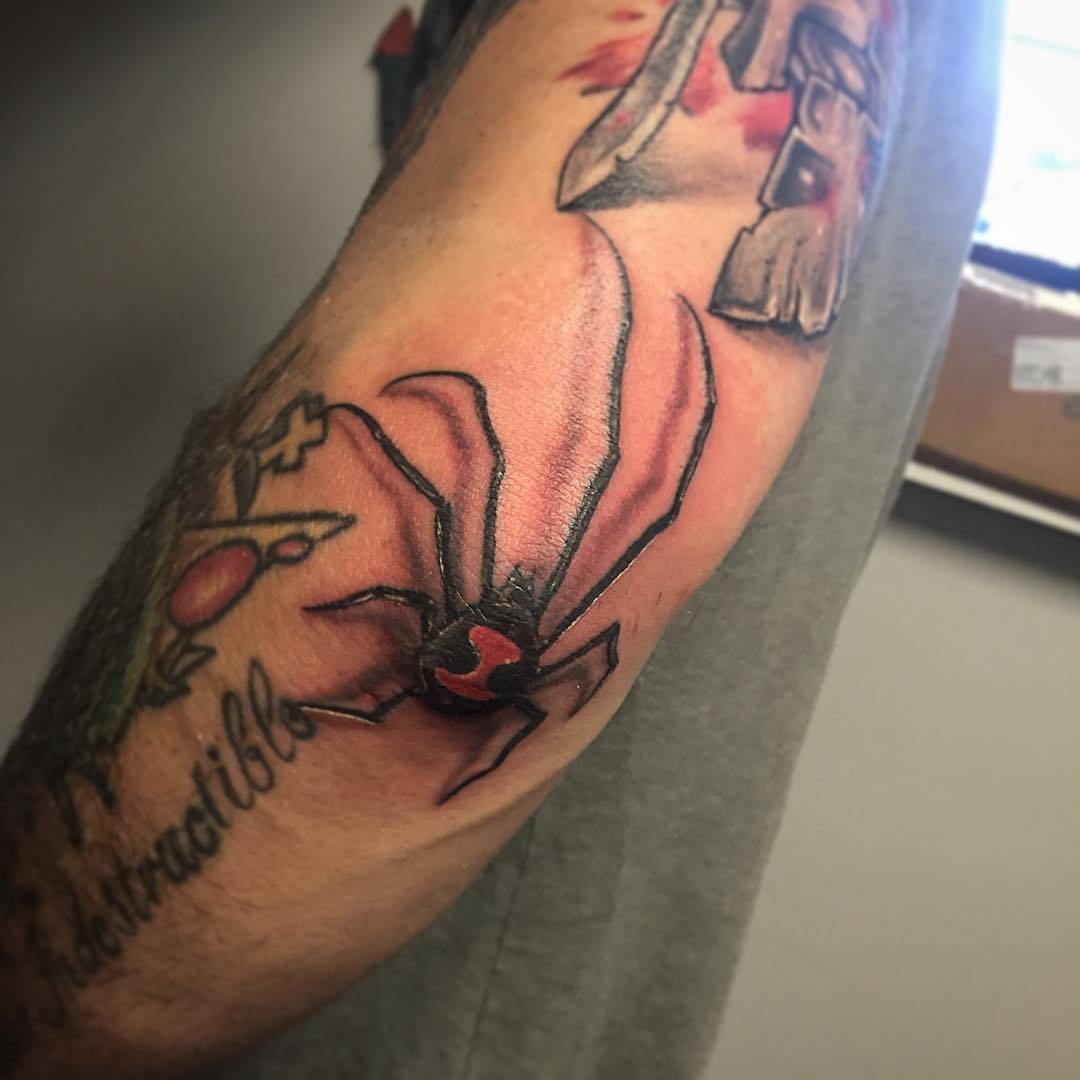 Spider Elbow Tattoo by nickjamestattoo