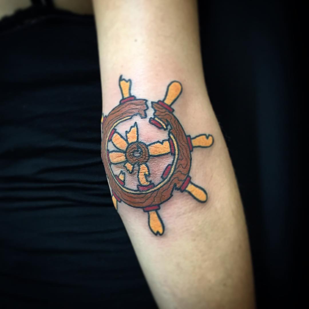 Steering Wheel Tattoo by mikepopetattoo