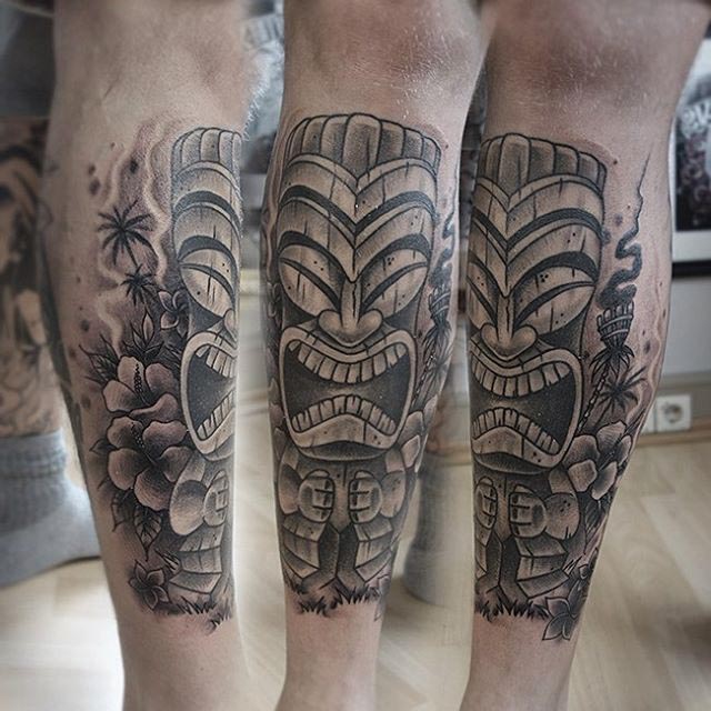 Tiki Mask Tattoo by @mica_one