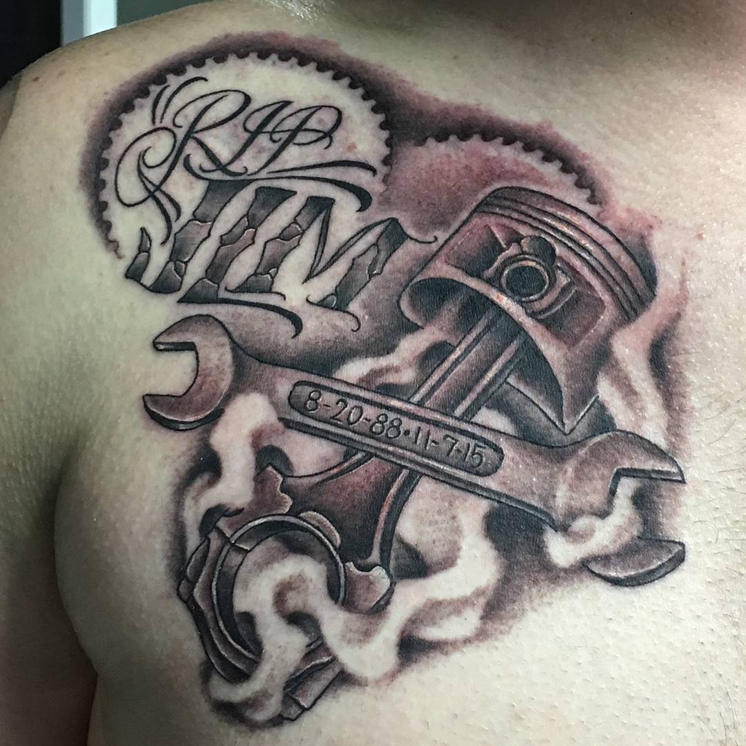 Wrench and Piston Tattoo by brandi18c1