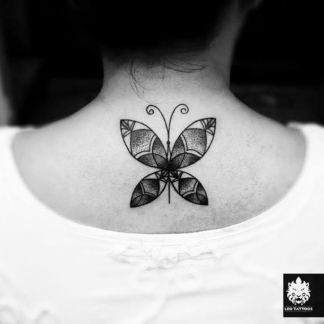 Lower Nape Tattoo Butterfly by mosesvalerius