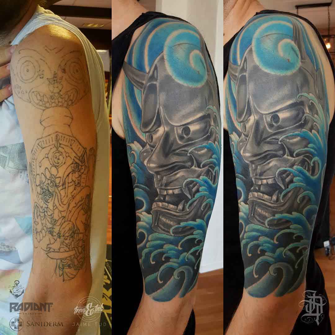 hannya mask tattoo cover up