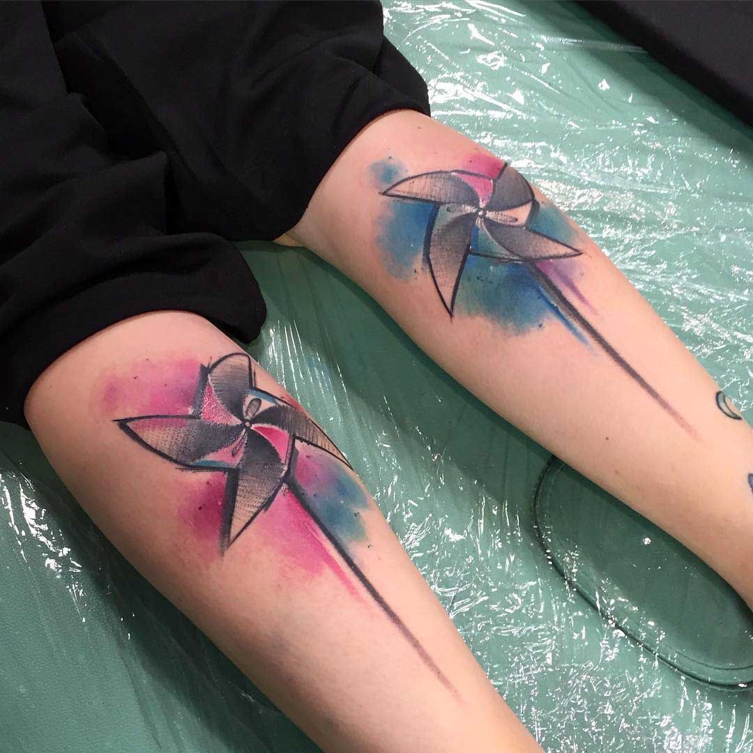 colorful calf tattoos