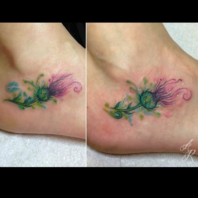 Thistle Foot Tattoo by Adriana Rodriguez Art&Tattoos