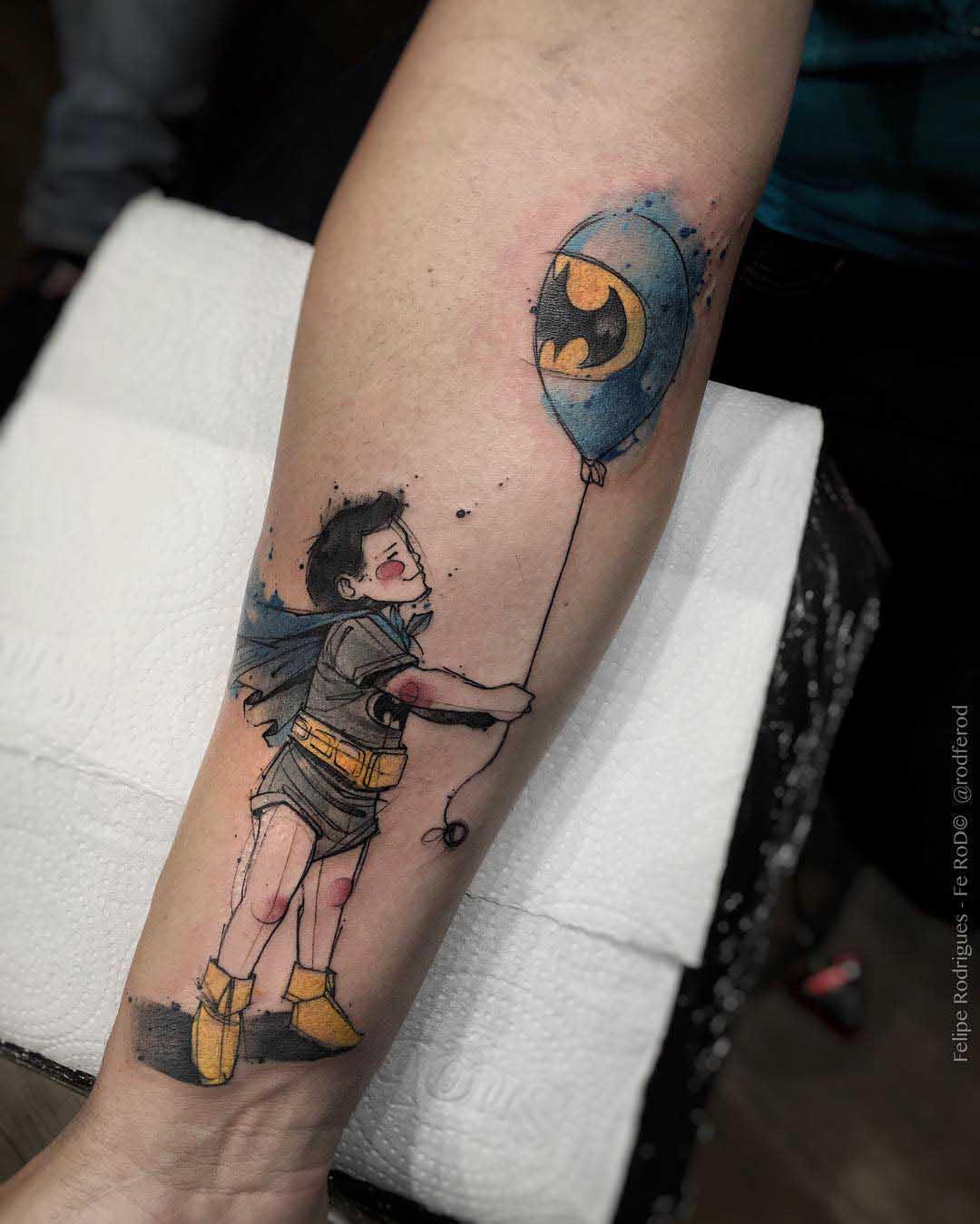 kid wi9th balloon batman tattoo