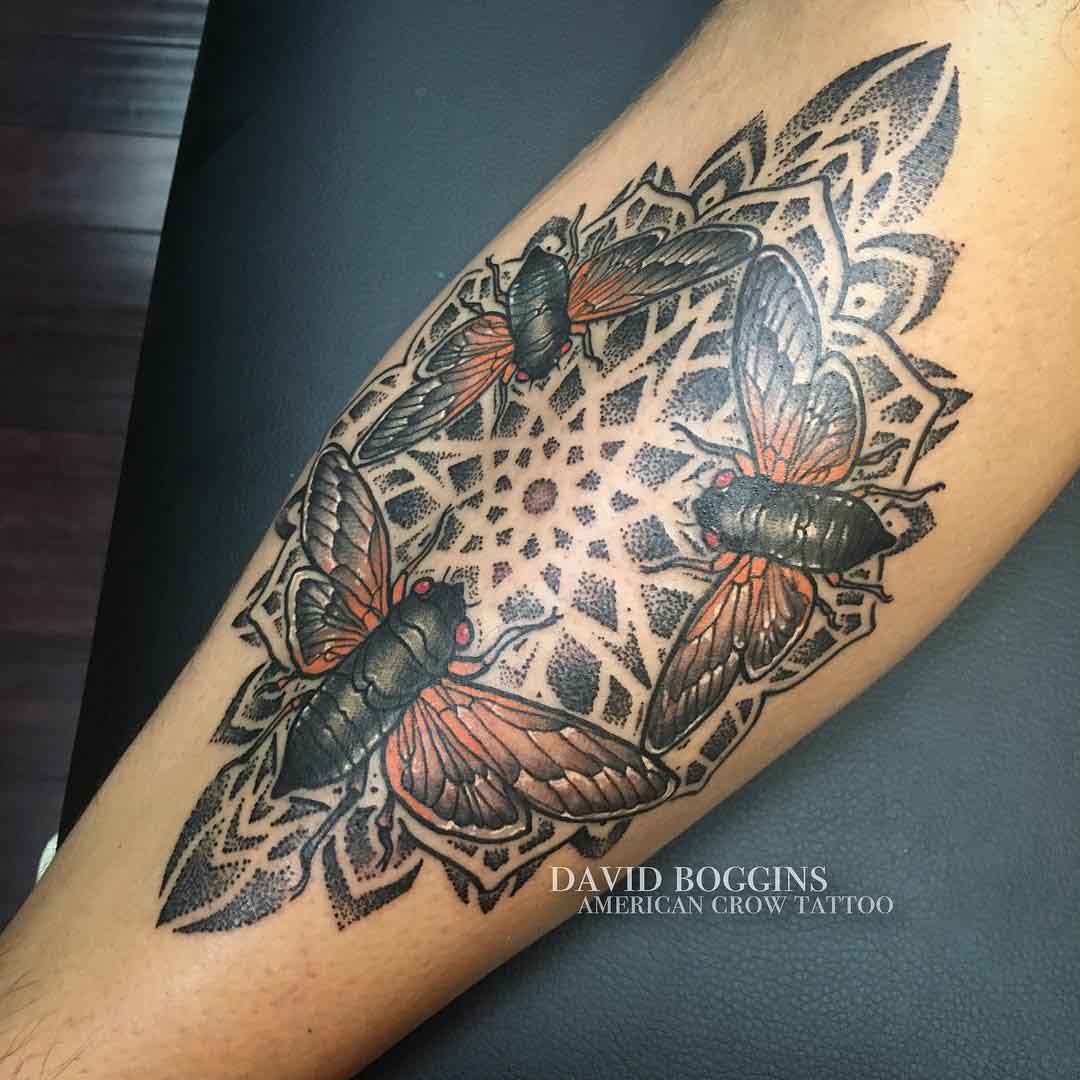 mandala flies tattoo dotwork