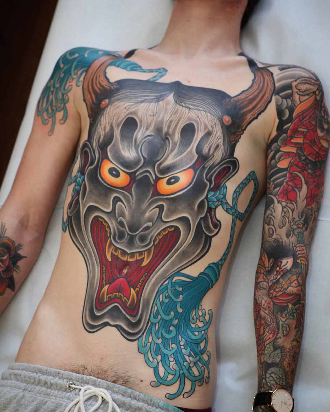 torso tattoo hannya mask