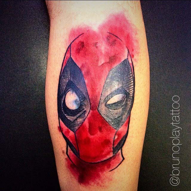 watercolor style deadpool tattoo