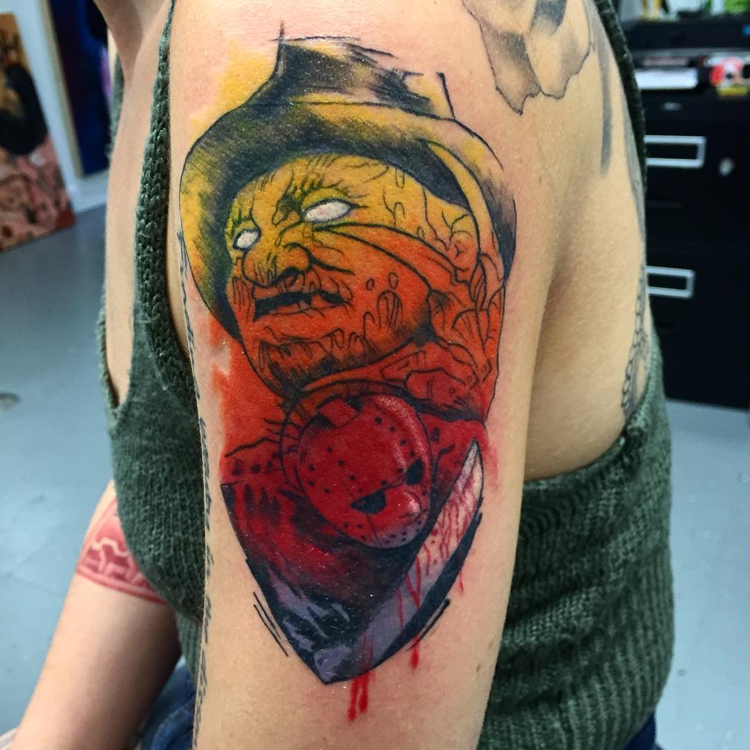 Freddy vs Jason tattoo by suspirialand