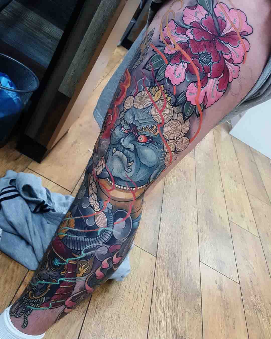 leg tattoo neo-japanese style