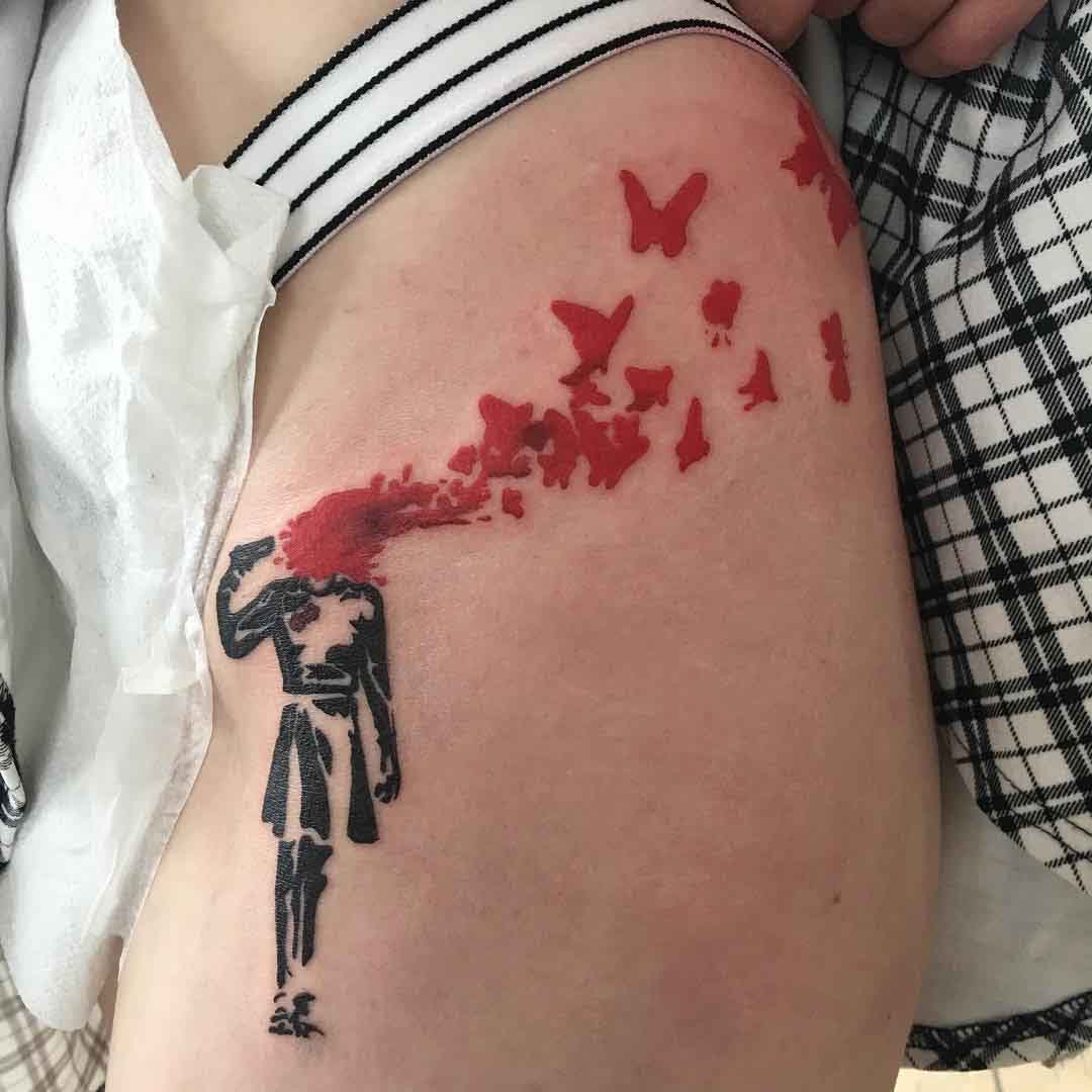 cool trash polka hip tattoo