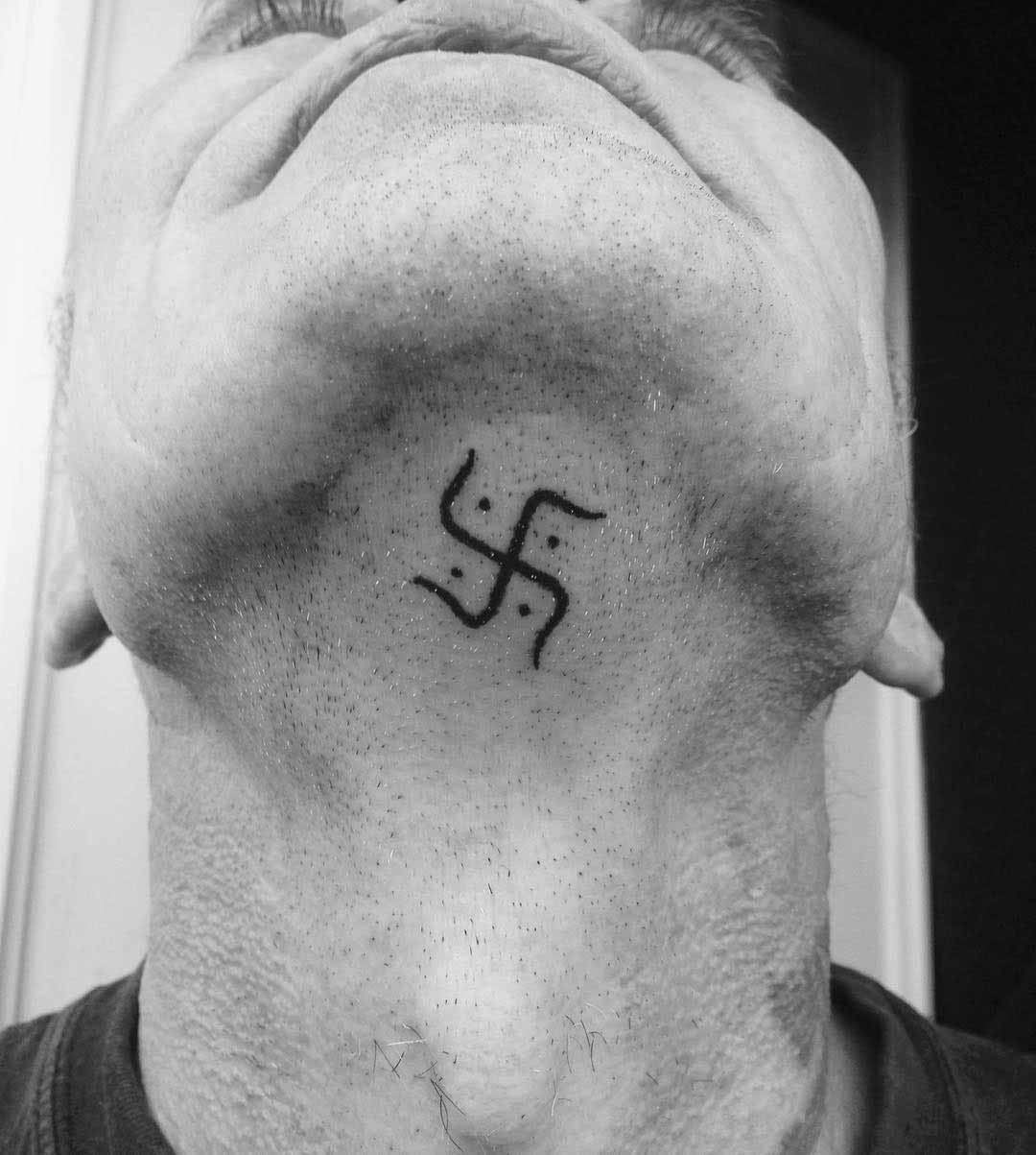 Swastika Tattoo Under The Chin by satans_vandal_handpoked_tattoo