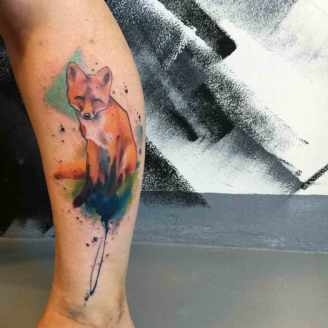 watercolor red fox tattoo