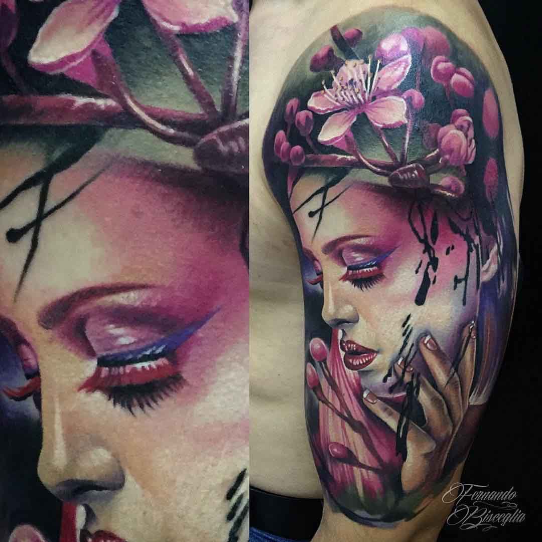 realistic girl sakura tattoo