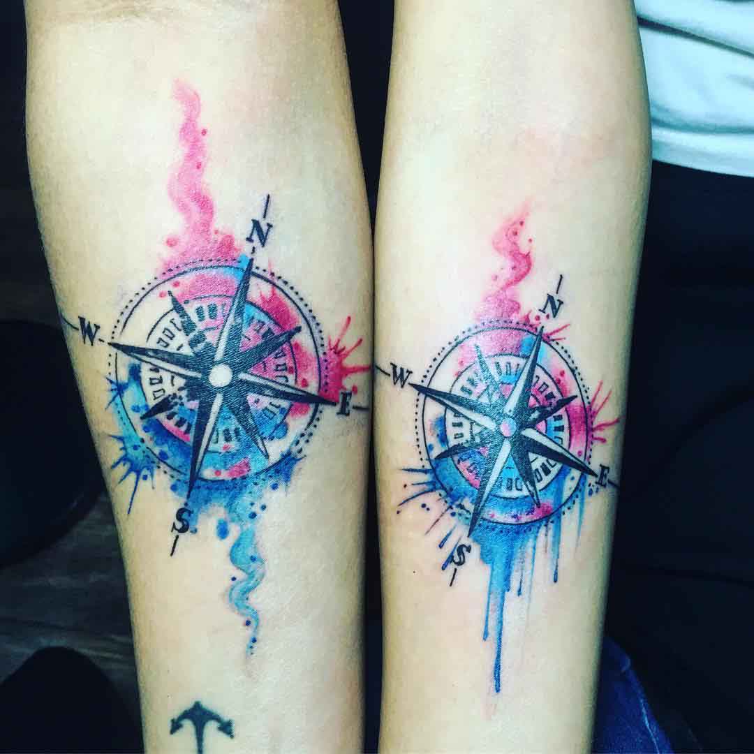 couple compass tattoos