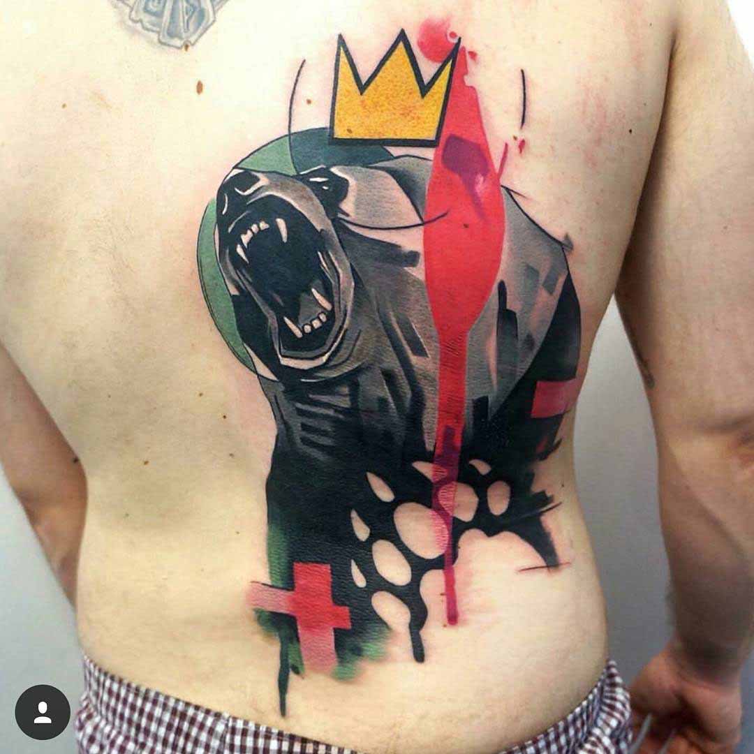 side back bear tattoo minimalistic