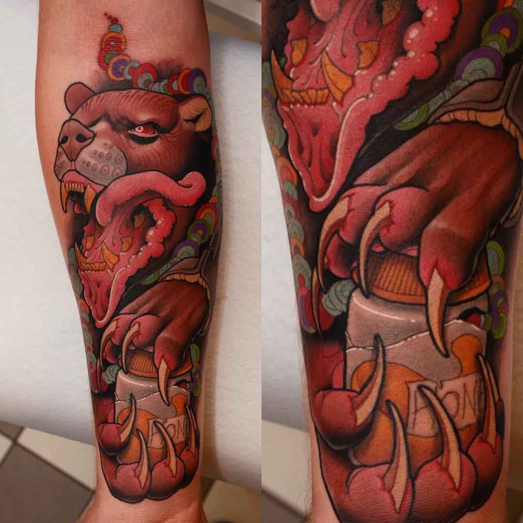 new school evil bear tattoo