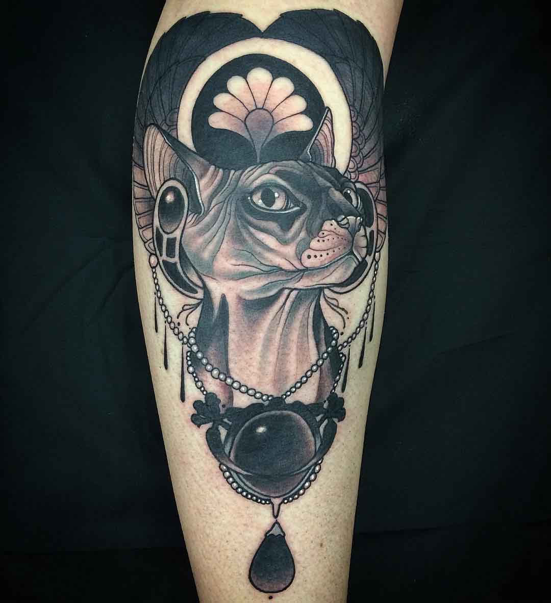 sphynx cat tattoo egypt with jewels