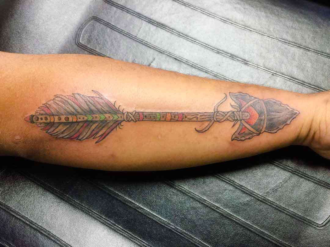 arm tattoo arrow indian colorful