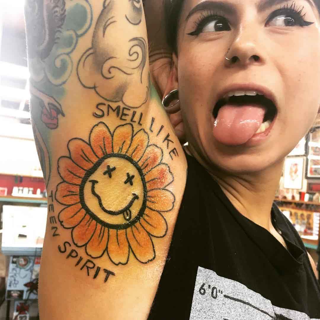 smells like teen spirit nirvana tattoo armpit smiley face