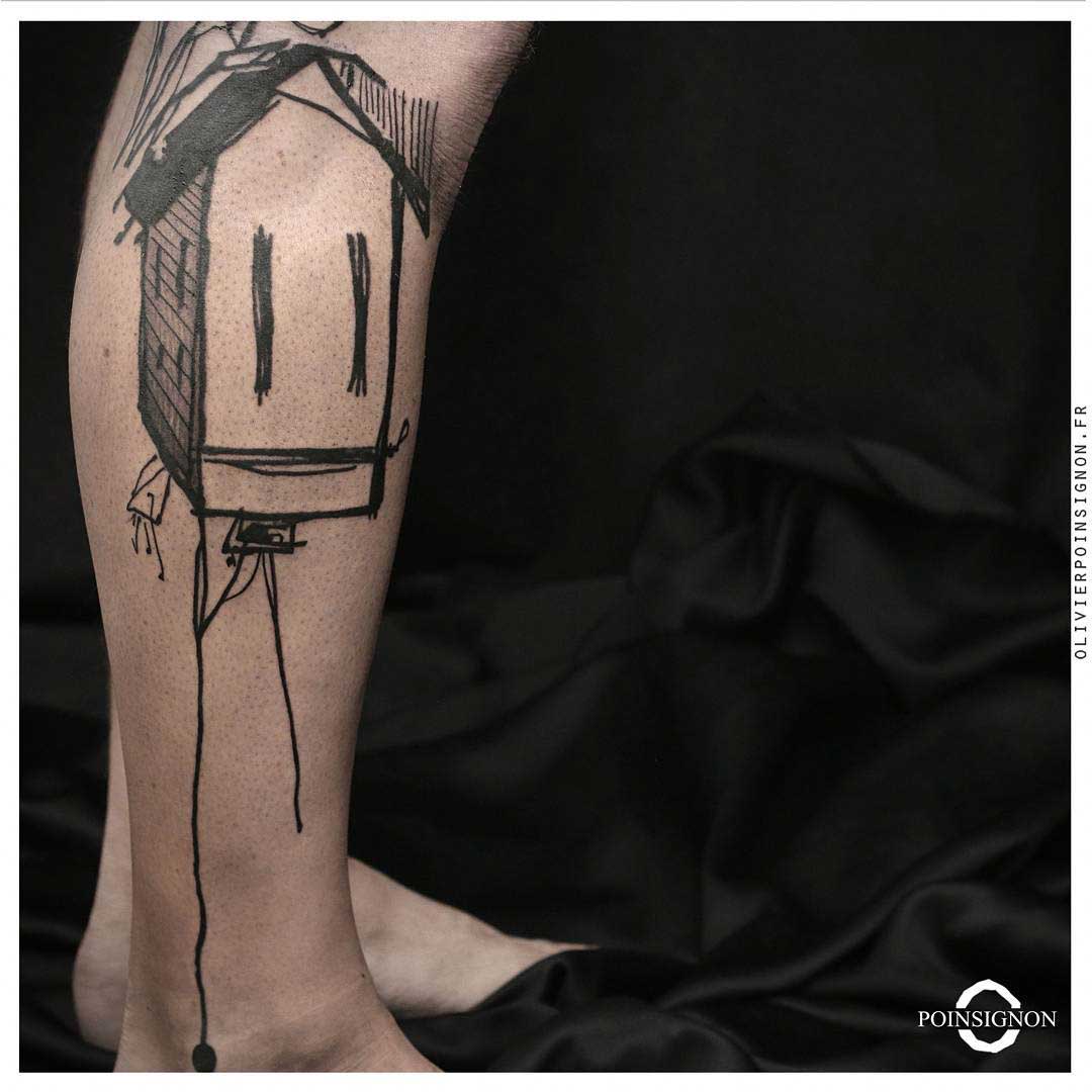 interesting house tattoo drawn