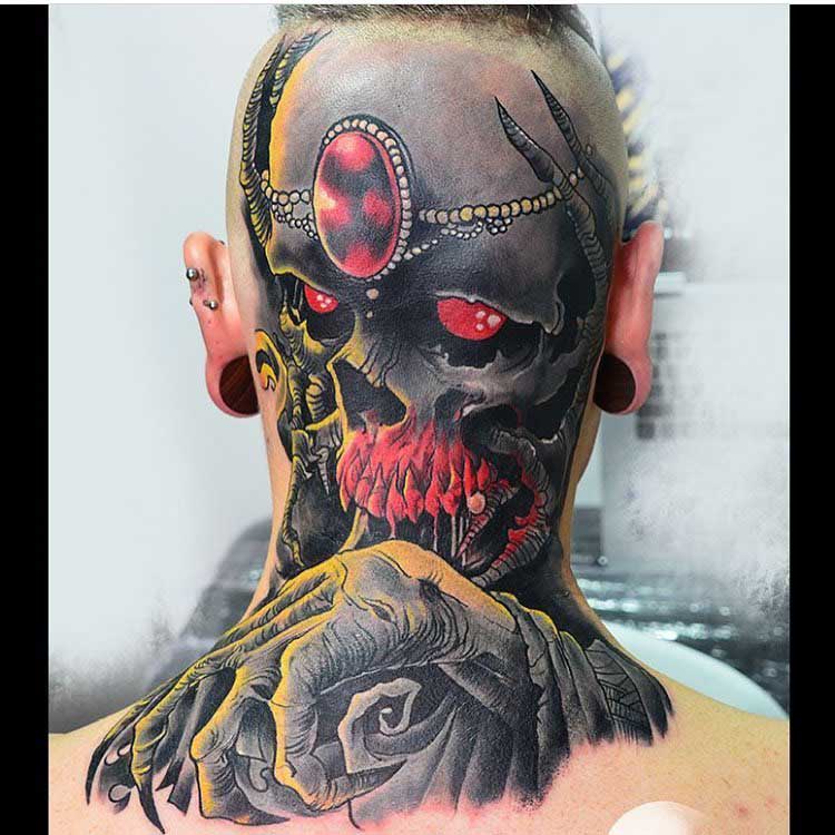 back of head tattoo skull