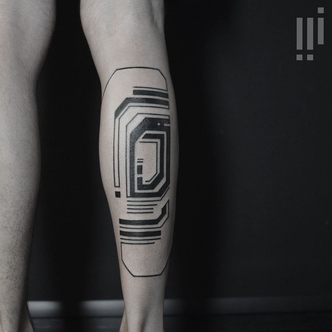 blackwork tattoo on calf