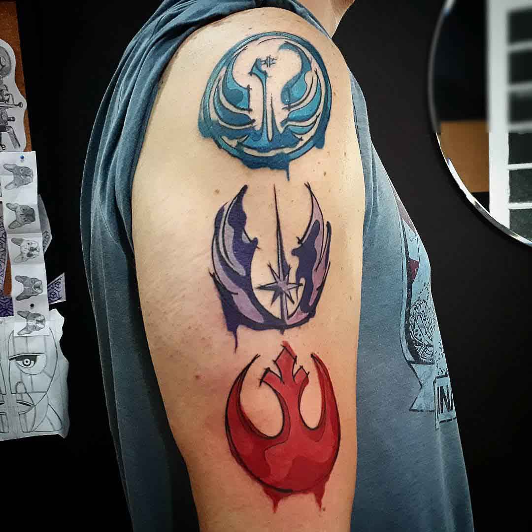 different style watercolor tattoos of rebel symbol star wars theme