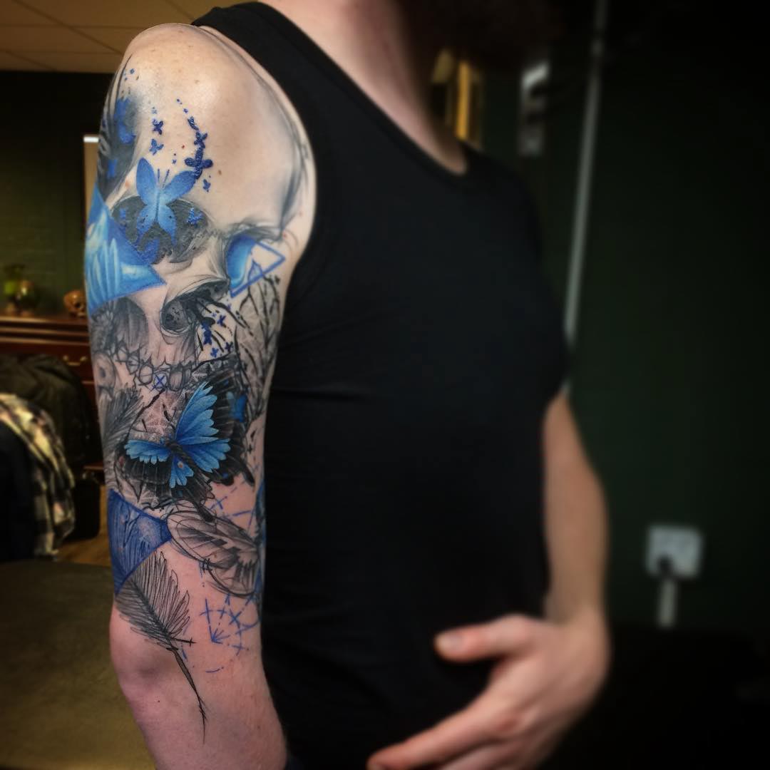 shoulder sleeve skull tattoo