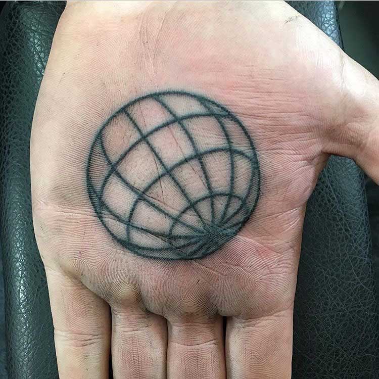 Line Ball Tattoo on Palm by Gary Burns