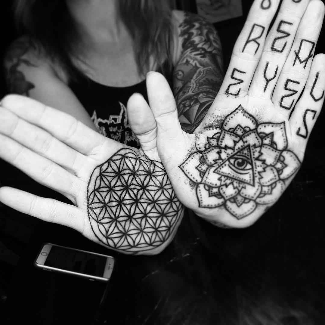 Mandala Tattoo on Palms by Bradreis Tattoo